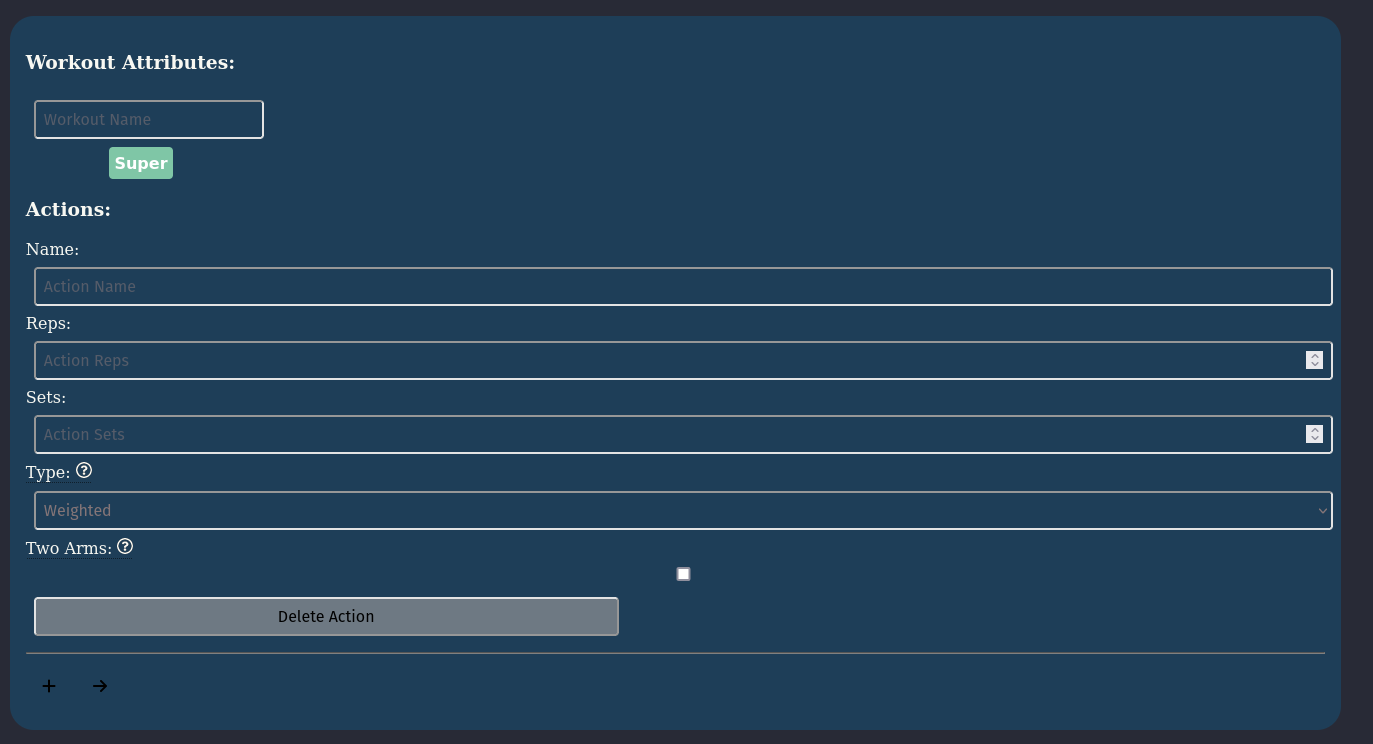 Screenshot of workout builder